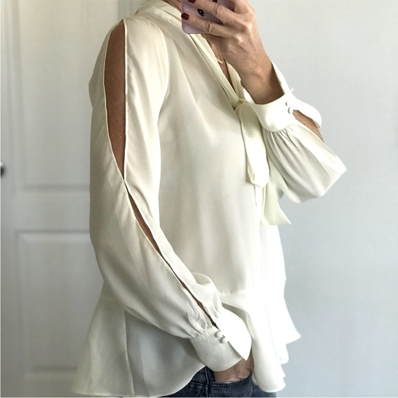 Ivory Neck Tie Long Sleeve Blouse - Picture 3 of 6